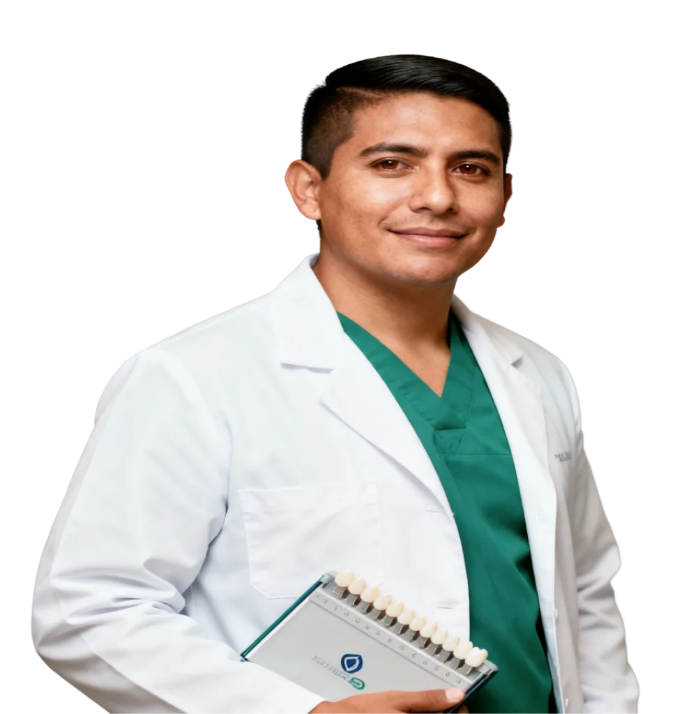 Dokter jaga berjas putih tersenyum